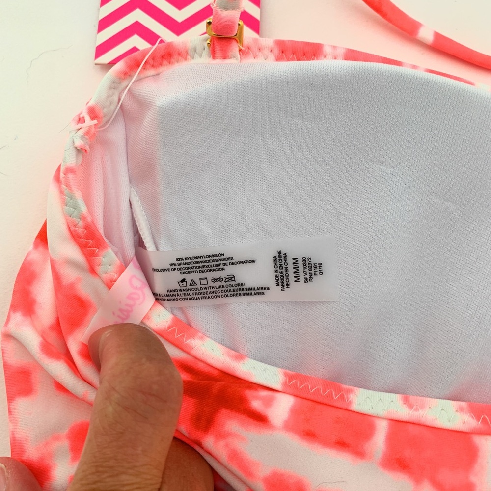 4/$25 NEW Tye-Dye Pink Fringe Swim Crop Bikini Top - Picture 3 of 4